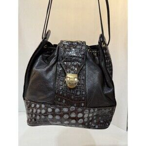 Paris Handbags Genuine Leather New York Dark Brown/Black Bucket Shoulder Bag Vtg